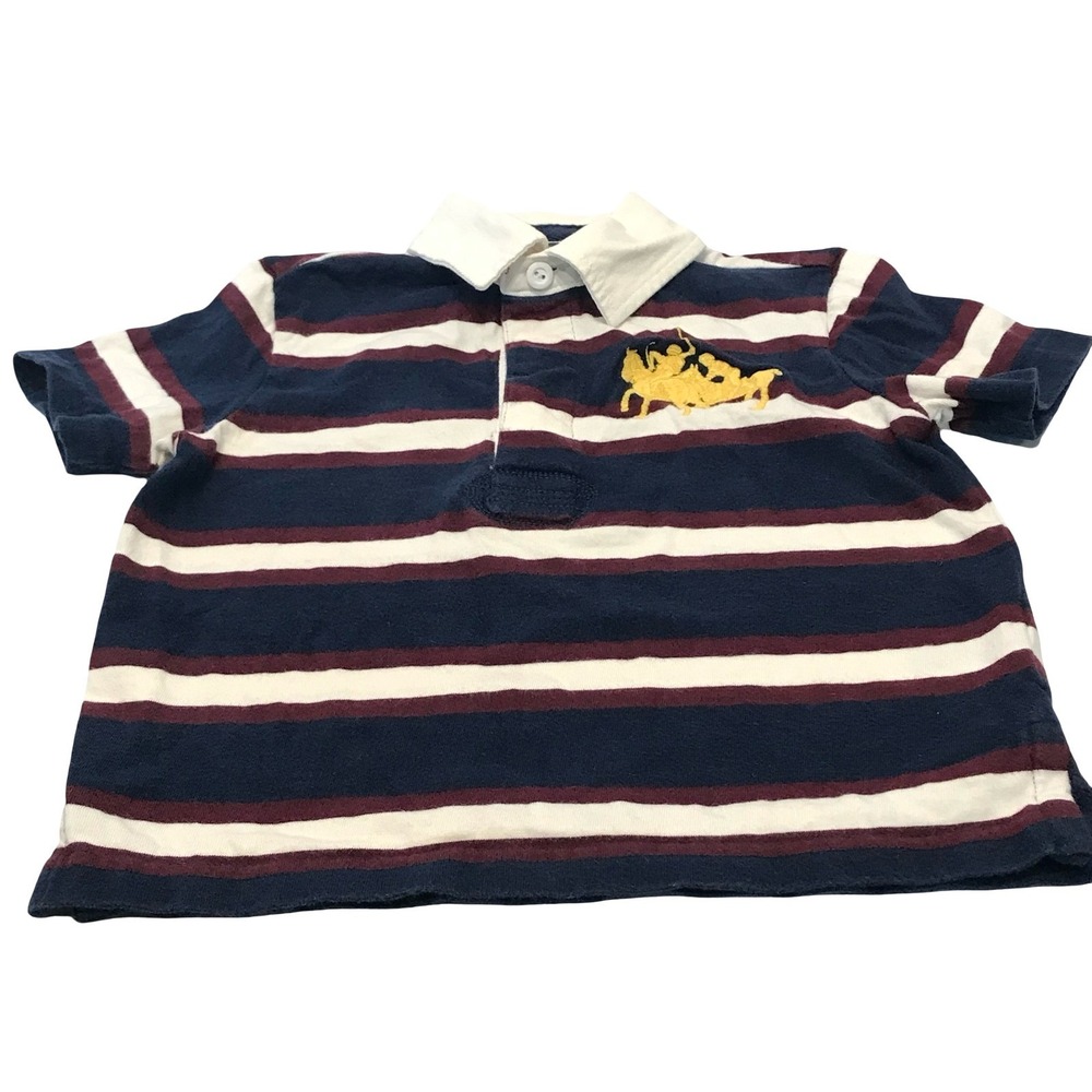 Polo Ralph Lauren Kids Rugby Shirt Navy Burgundy‎ Stripe Polo Pony Logo Size 3T